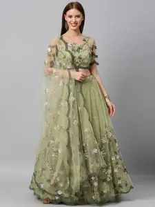 BAESD Floral Embellished Sequinned Semi-Stitched Lehenga & Unstitched Blouse With Dupatta
