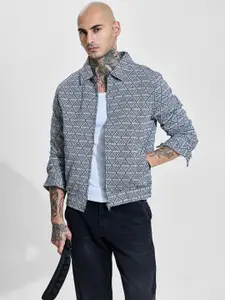 Snitch Men Geometric Self Design Relaxed Fit Bomber Jacket