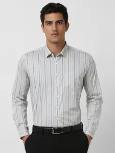 Van Heusen Men Slim Fit Spread Collar Vertical Striped Cotton Formal Shirt