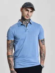 Snitch Men Self Design Polo Collar Slim Fit T-shirt