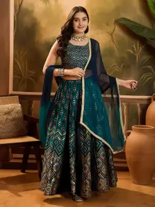 Sangria Woven Design Lehenga With Choli & Dupatta