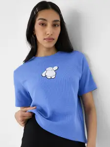 The Souled Store Women Self Design Round Neck Cotton Boxy T-shirt