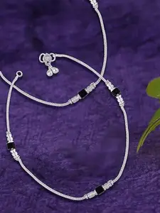 Sangria Set Of 2 Silver-Plated Artificial Beaded Anklets