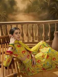 Sangria Floral Printed Lehenga With Choli & Dupatta