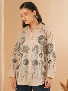 FASHOR Women Floral Embroidered Pure Cotton Patchwork Kurti