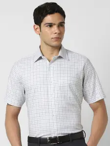 Van Heusen Men Regular Fit Spread Collar Grid Tattersall Checked Cotton Formal Shirt