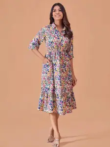all about you Women Floral Printed Fit & Flare Midi Cotton Dress