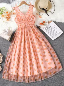 INCLUD Girls Printed Fit & Flare Midi Dress