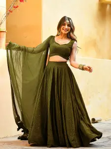 FABPIXEL Embroidered Sequinned Semi-Stitched Lehenga & Unstitched Blouse With Dupatta