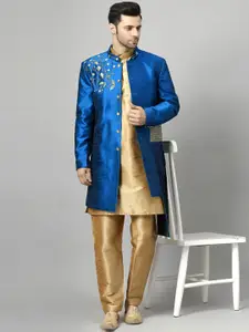 Utsav Fashion Men Embroidered Art Silk Sherwani & Pant With Art Silk Kurta Set