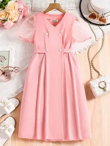 INCLUD Self Design Puff Sleeve Fit & Flare Maxi Dress