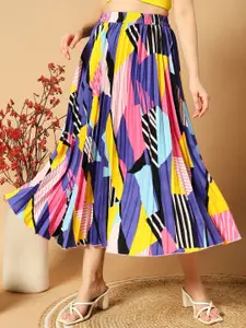 ZWERLON Women Printed Pleated A-Line Midi Skirt