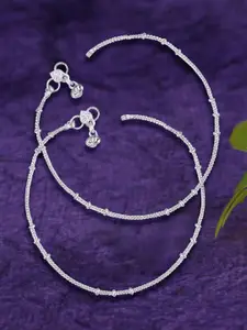 Sangria Set Of 2 Silver-Plated Artificial Beaded Anklets