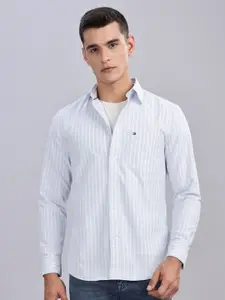 Tommy Hilfiger Men Regular Fit Button-Down Collar Vertical Striped Cotton Casual Shirt