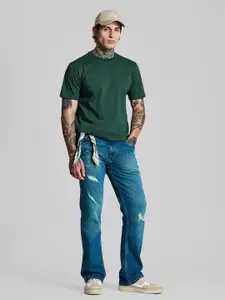 Snitch Men Blue Mid-Rise Bootcut Jeans