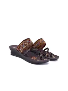 PENNEN Women Slip-On Ethnic Embellished One Toe Flats