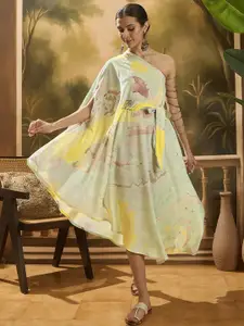 Sangria Women Marble Printed One-Shoulder Kaftan Dress