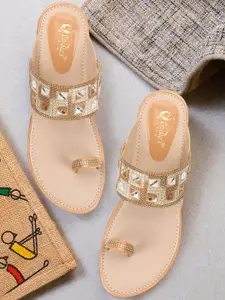 Ladies Hub Women Ethnic Embellished Open-Toe Slip-On Kolhapuri Flats