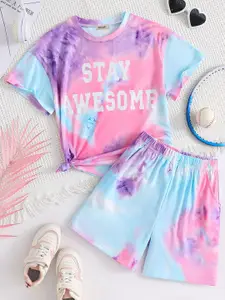 INCLUD Girls Tie & Dye Printed Round Neck T-shirt With Shorts