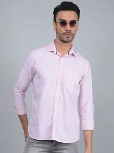 Crimsoune Club Men Classic Fit Spread Collar Vertical Striped Cotton Casual Shirt