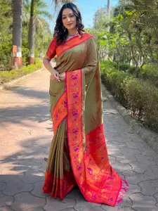 SGF11 Woven Design Zari Silk Paithani Saree With Unstitched Blouse Piece