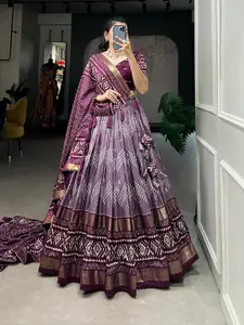 BAESD Ikat Printed Semi-Stitched Lehenga & Unstitched Blouse With Dupatta