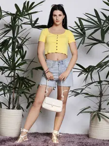 Sera Ribbed Short Sleeves Square Neck Crop Top