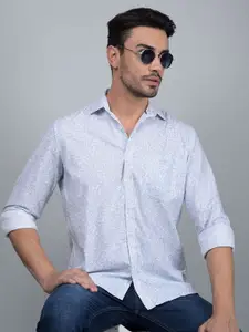 Crimsoune Club Men Classic Fit Spread Collar Floral Printed Cotton Casual Shirt