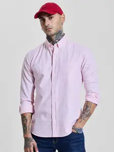 Snitch Men Smart Slim Fit Button-Down Collar Micro Checked Cotton Casual Shirt