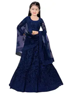 BAESD Girls Embroidered Thread Work Semi-Stitched Lehenga & Unstitched Blouse With Dupatta