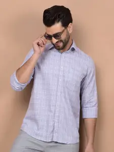 Crimsoune Club Men Classic Fit Spread Collar Grid Tattersall Checked Cotton Casual Shirt