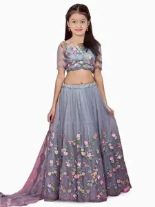 BAESD Girls Embroidered Semi-Stitched Lehenga & Unstitched Blouse With Dupatta