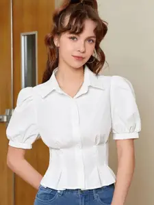 Kotty Women Puff Sleeve Collar Neck Crop Top