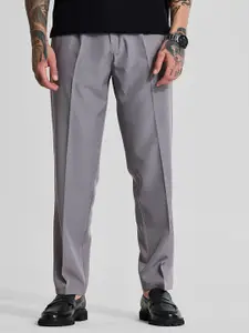 Snitch Men Grey Mid-Rise Slim Fit Trouser