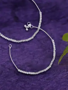 Sangria Set Of 2 Silver-Plated Artificial Beaded Anklets