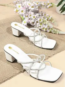 DIVASTRI Women Embellished Open Toe Open Back Block Sandals