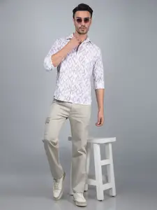 Crimsoune Club Men Classic Fit Spread Collar Geometric Printed Cotton Casual Shirt