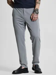 Snitch Men Grey Mid-Rise Slim Fit Trouser