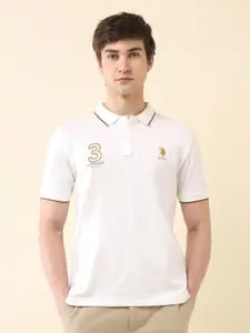 U.S. Polo Assn. Men Typography Printed Polo Collar Cotton Slim Fit T-shirt
