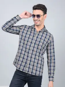 Crimsoune Club Men Classic Fit Spread Collar Tartan Checked Cotton Casual Shirt