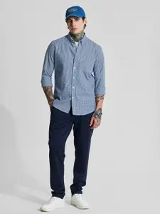 Snitch Men Slim Fit Button-Down Collar Micro Checked Cotton Casual Shirt