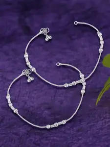 Sangria Set Of 2 Silver-Plated Artificial Beaded Anklets
