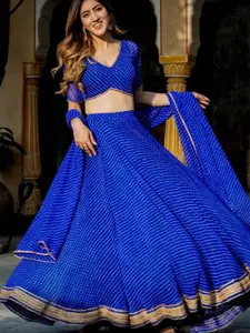 BAESD Leheriya Printed Semi-Stitched Lehenga & Unstitched Blouse With Dupatta