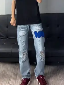 StyleCast Men Highly Distressed Heavy Fade Applique Cotton Jeans