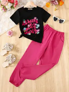 INCLUD Girls Typography Printed T-shirt With Joggers