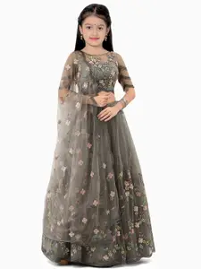 BAESD Girls Embroidered Thread Work Semi-Stitched Lehenga & Unstitched Blouse With Dupatta