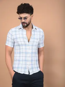 Crimsoune Club Men Windowpane Checks Classic Slim Fit Cotton Casual Shirt