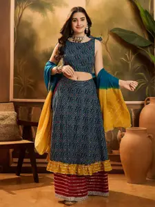 Sangria Printed Ready To Wear Lehenga & Blouse With Dupatta