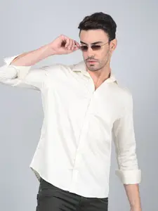 Crimsoune Club Men Classic Fit Spread Collar Solid Cotton Casual Shirt