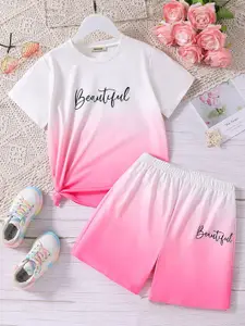 INCLUD Girls Typographic Printed T-shirt With Shorts